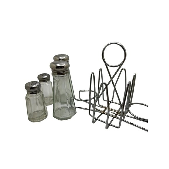 Vintage Diner Condiment Caddy & Salt & Pepper 4 Bottles - Picture 9 of 9